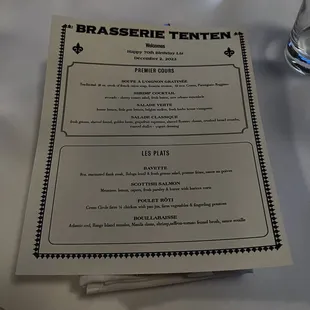 a menu on a table