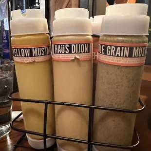 Mustard (not pictured: ketchup and curry ketchup