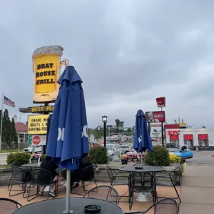 tables and umbrellas outside