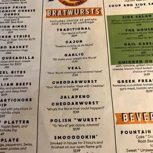 Brat Stop menu