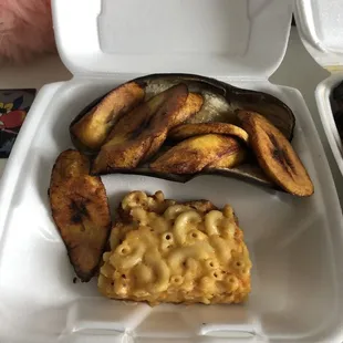 Mac and cheese and plantain.