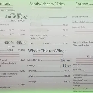 Menu on January 29th, 2015.