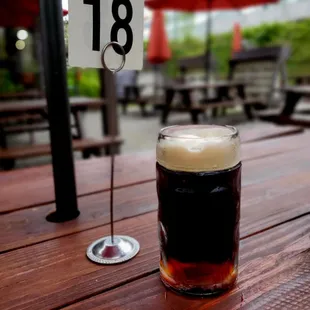 a pint of beer on a table