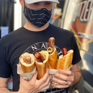When it's so good you can't decide! He caved and opted for the tasty Nurnberger, the Smoked Cheddar, Spicy Brat, and the Frankfurter