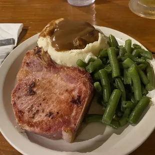 Smoked pork chop dinner.