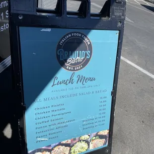 a sign for a lunch menu