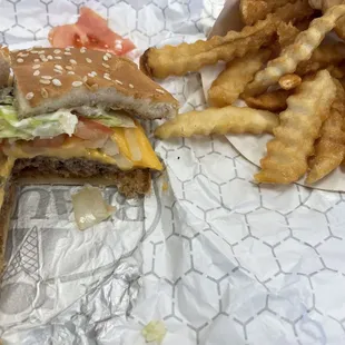 quarter pound cheeseburger with fries