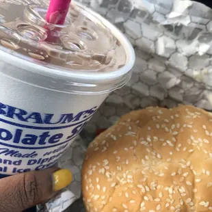 Chocolate Shake and Bacon Cheeseburger!