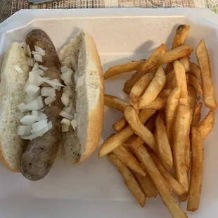 Brat and fries