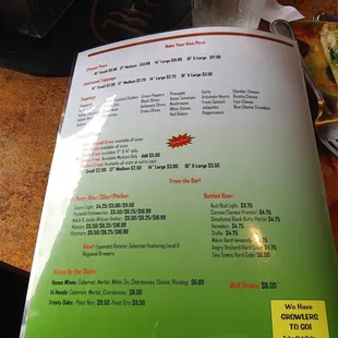 Back page of menu