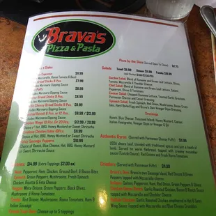 Brava&apos;s menu (front page)