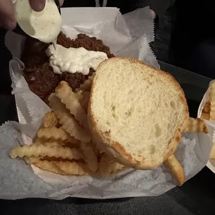 Hot chicken sandwich, plain with reaper ranch.