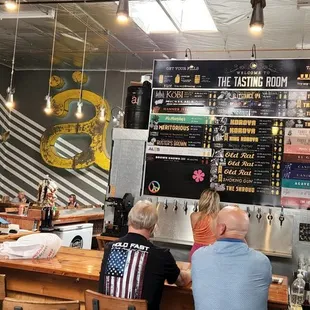 a group of people sitting at a bar