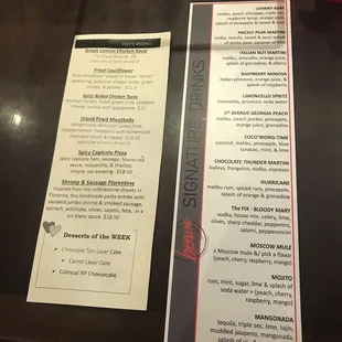 Drink menu And specials