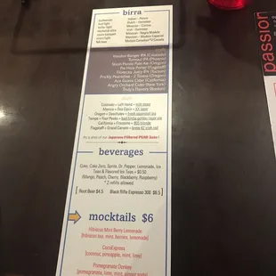 Drink menu