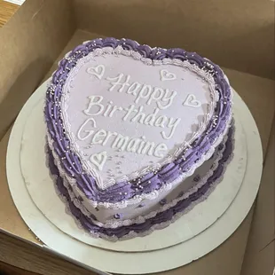 Custom order 10 inch heart cake. $90. Flavor: Strawberry fruit cake. Reference photo sent via email.