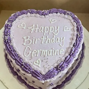 Custom order 10 inch heart cake. $90. Flavor: Strawberry fruit cake. Reference photo sent via email.