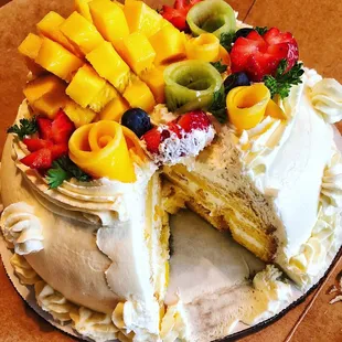 a cake with a slice taken out of it