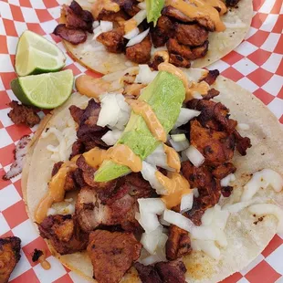 Al pastor and bacon tacos