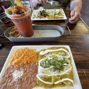 Enchiladas tacos and michelada of the day
