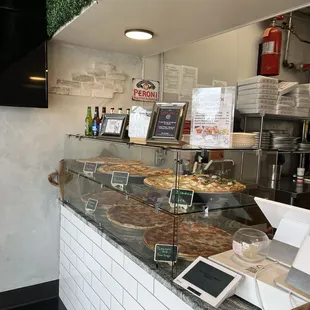 An impressive selection of hot, fresh pizzas.