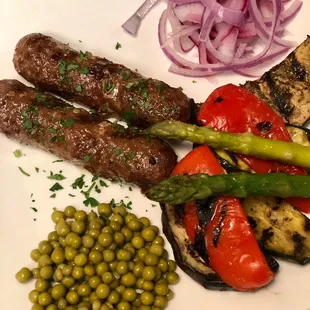 Mititei - ground beef, lamb and pork with grilled veggies