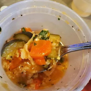 Chicken tortilla soup its ok but it&apos;s more like vegetable soup with tortilla chips. Not really the traditional style soup