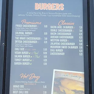 a menu for burgers