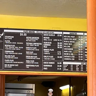 a menu on the wall