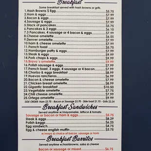 Breakfast menu