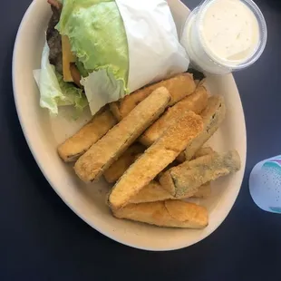 Lettuce Wrap Bravo Burger w Fried Zucchini