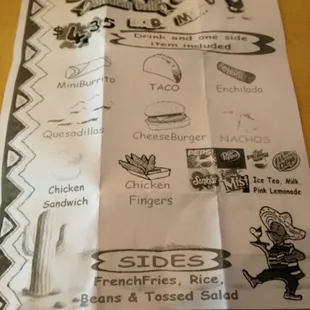 Kids menu