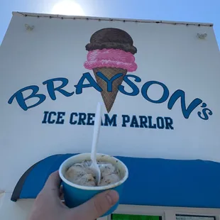 a hand holding a cup of ice cream