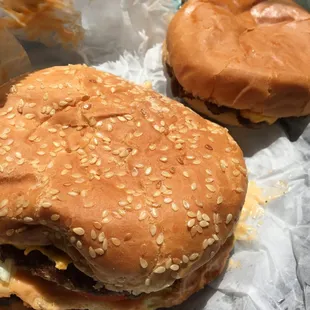 Belly Buster and cheeseburger.