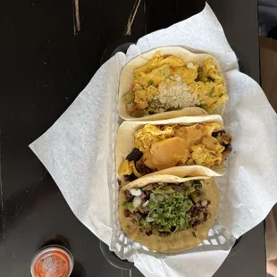 Breakfast taco and beef taco