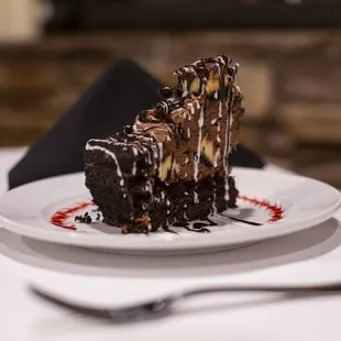 a piece of chocolate cake on a plate