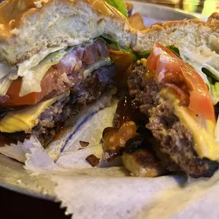 Monster burger with sidewinders (fry of the month)