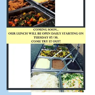 Variety of salad selections and hot food ready to dine in or for take out.