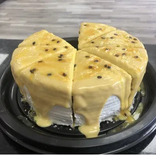 Passion Fruit Cake - yellow cake with passion fruit filling and dolce de leite filling