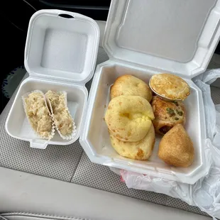 Mics cheese bread, chicken and pastries.