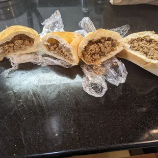 Meat filled pastries.  Filling and easy to eat
