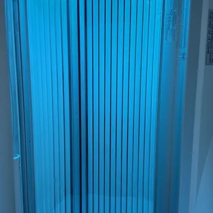 Inside the stand up tanning booth. Love this machine!
