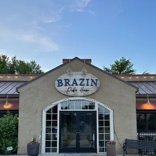 the entrance to brazin public house
