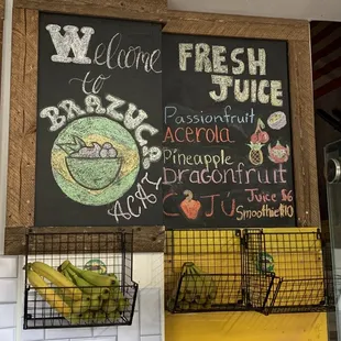 Fresh juice menu
