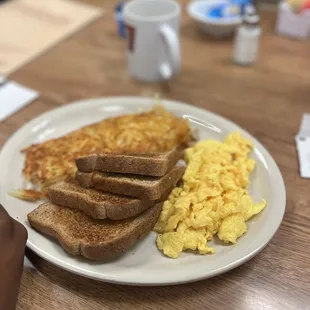a plate of eggs and toast