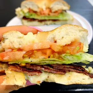 Turkey Bacon BLT on a plain bagel