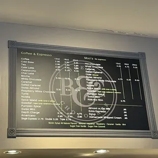 Coffee menu on November 7, 2023