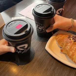 Lattes and chocolate croissant