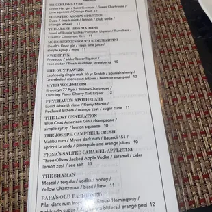 Cocktail menu