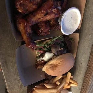 Wings ($12), Circus Burger ($11), Fries ($5)